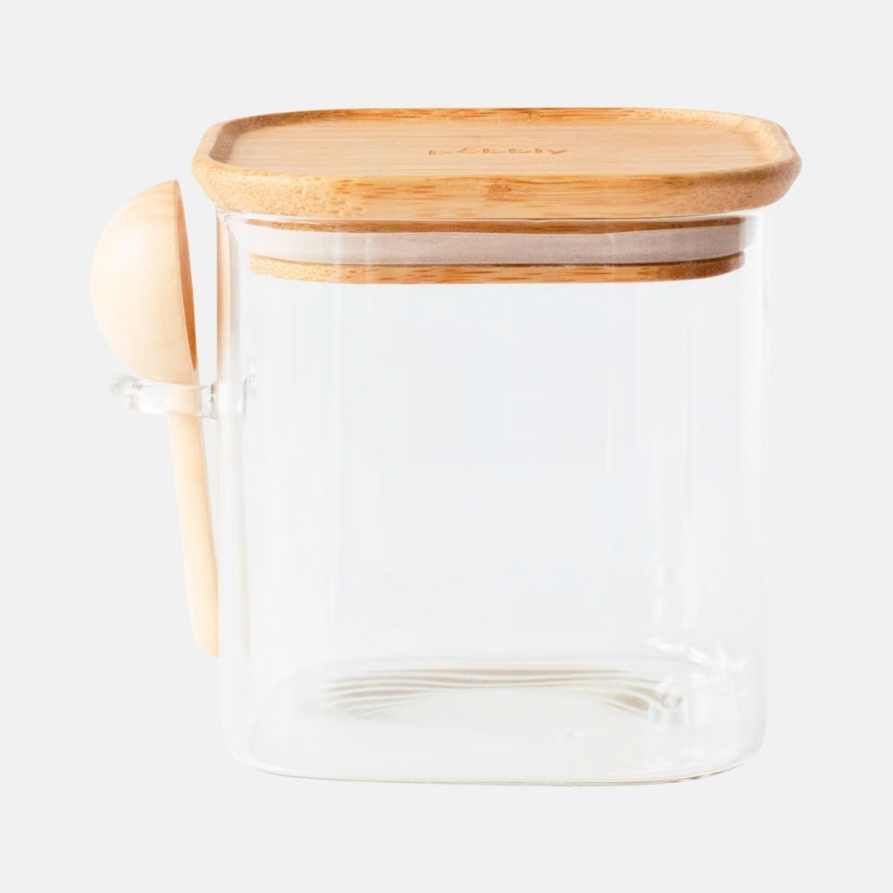 Glasburk med bambulock och måttsked 800 ml