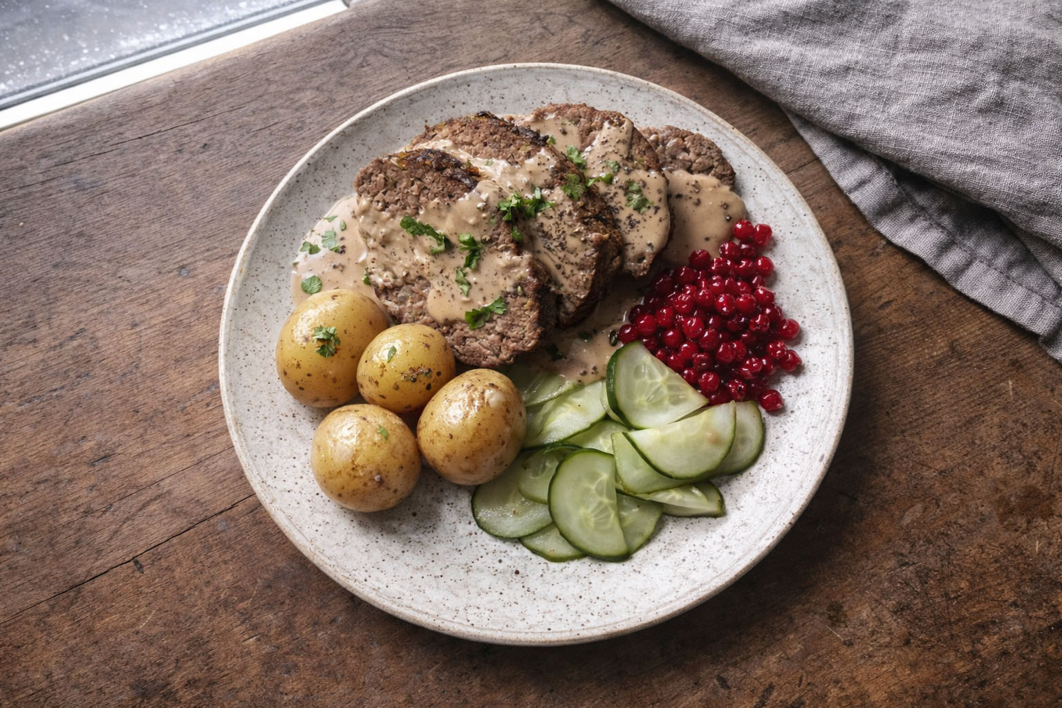 Köttfärslimpa med gräddsås