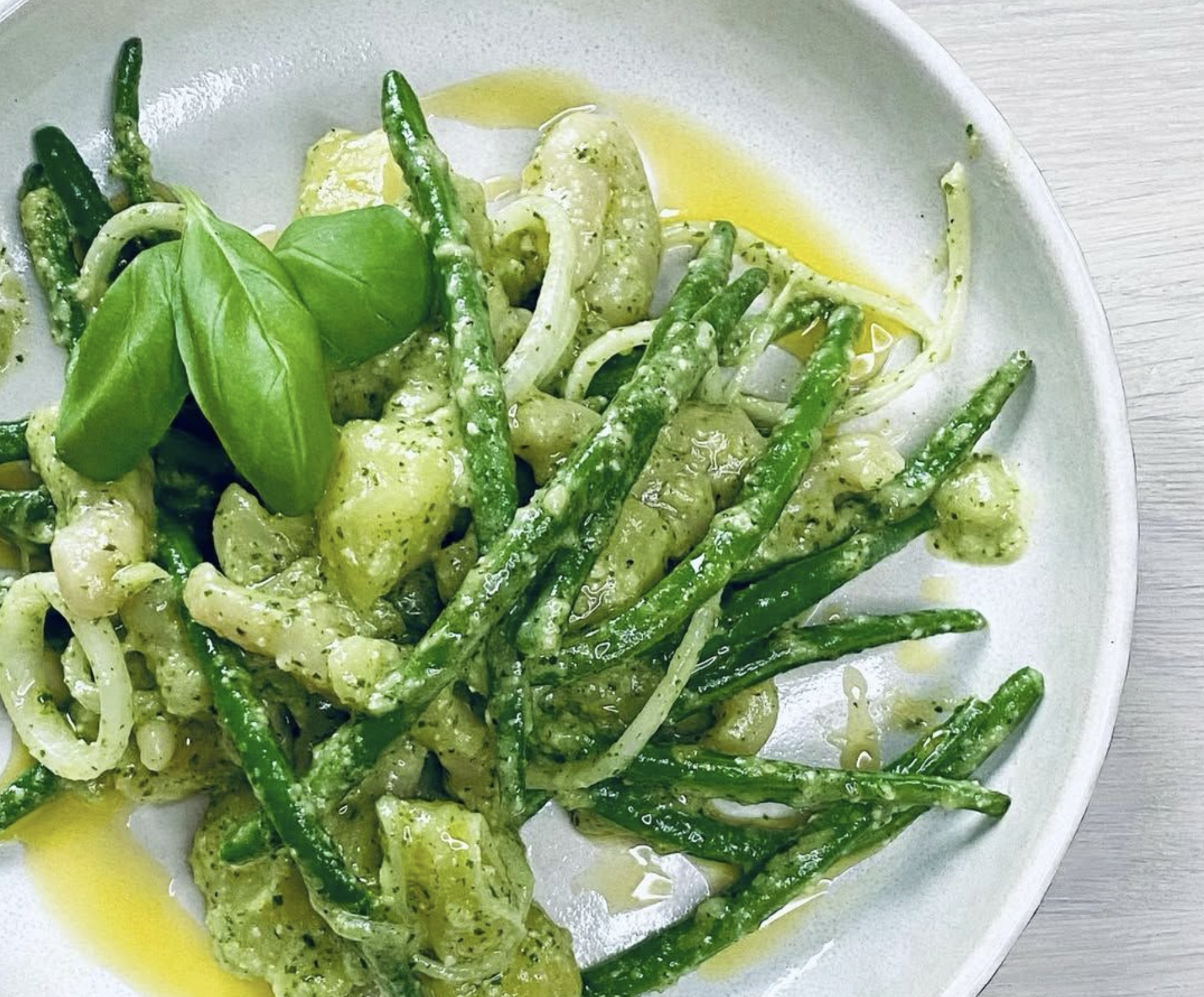 Trofie al pesto med potatis och gröna bönor Trofie al pesto med potatis och gröna bönor